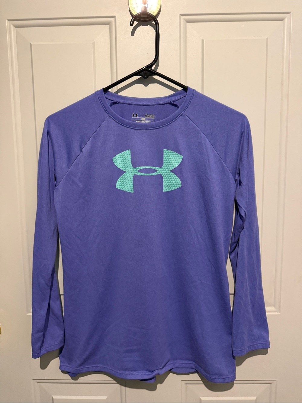 Under Armour Girls Purple Long Sleeve Performance Top with Aqua Logo